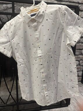 Cactus Off-White Short Sleeve Button-Down Shirt with Micro Icons